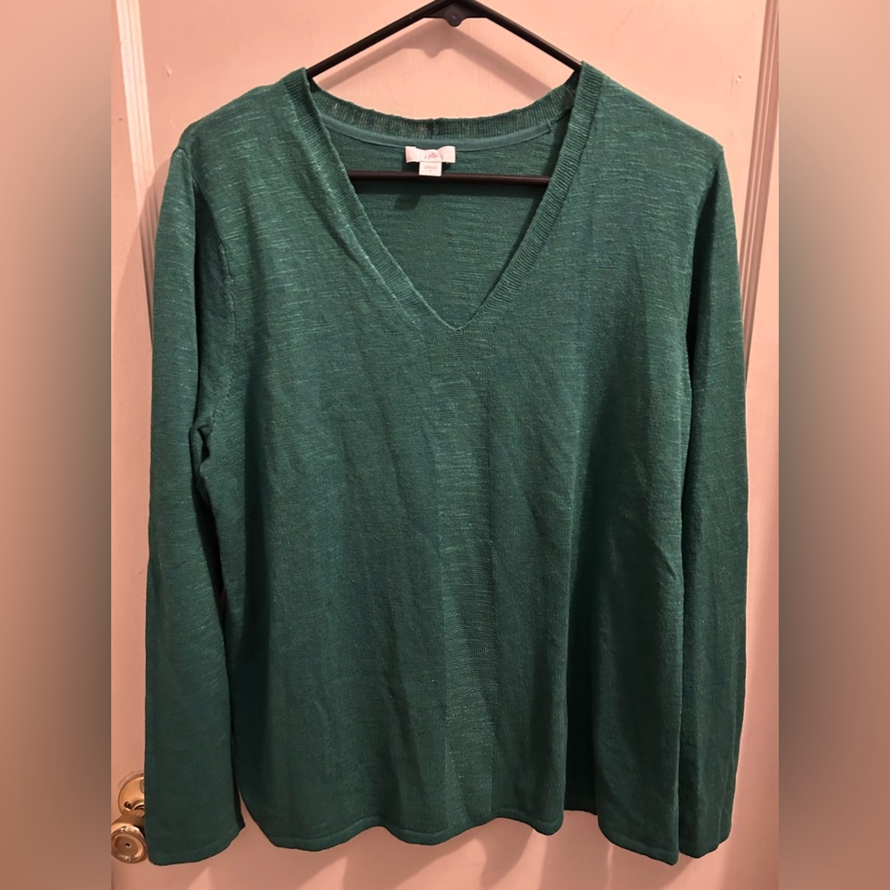 J.Jill cotton linen blend sweater top‎ Kelly green large holiday Christmas